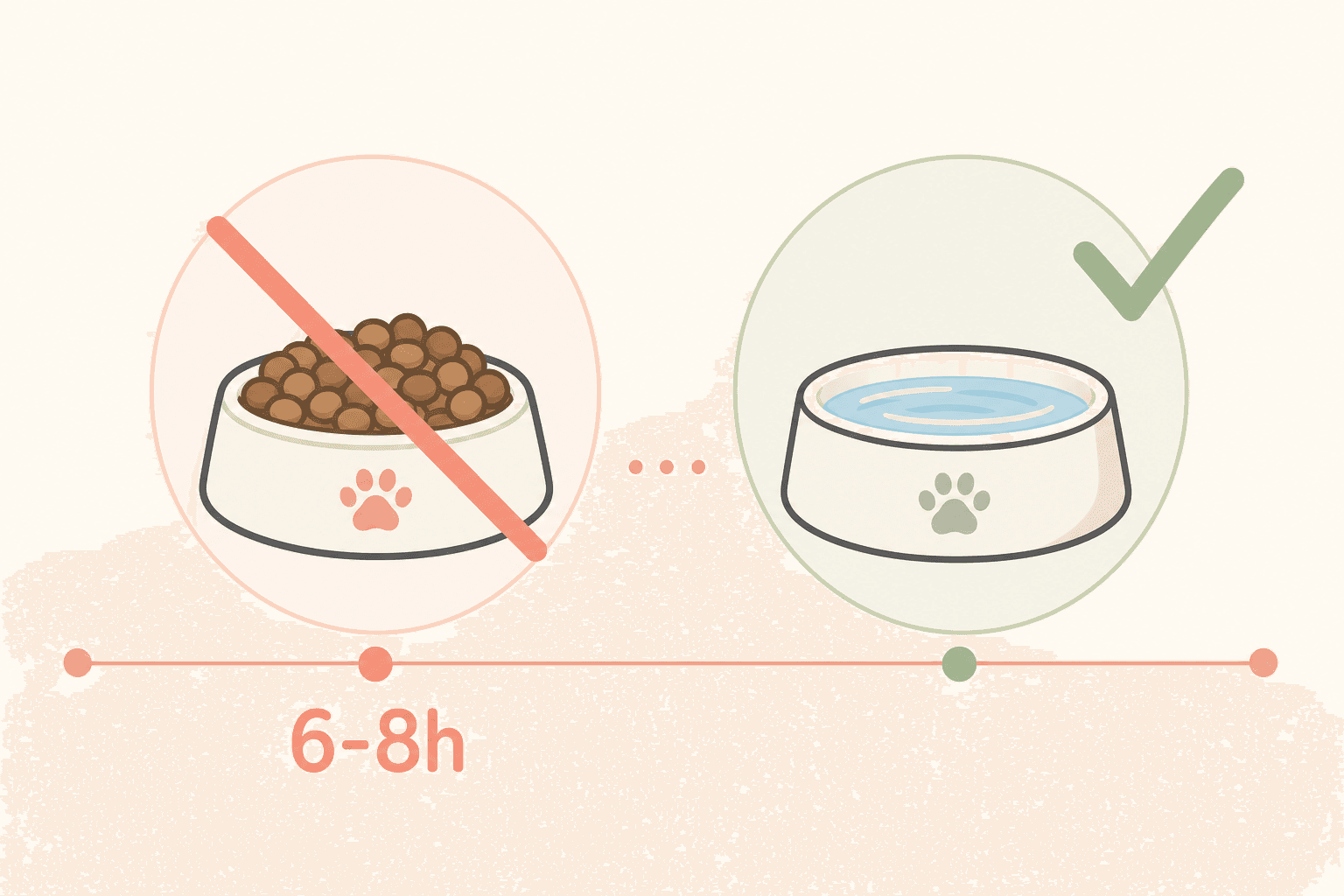 A visual diagram showing a food bowl with a restriction line and a water bowl with an open access checkmark.
