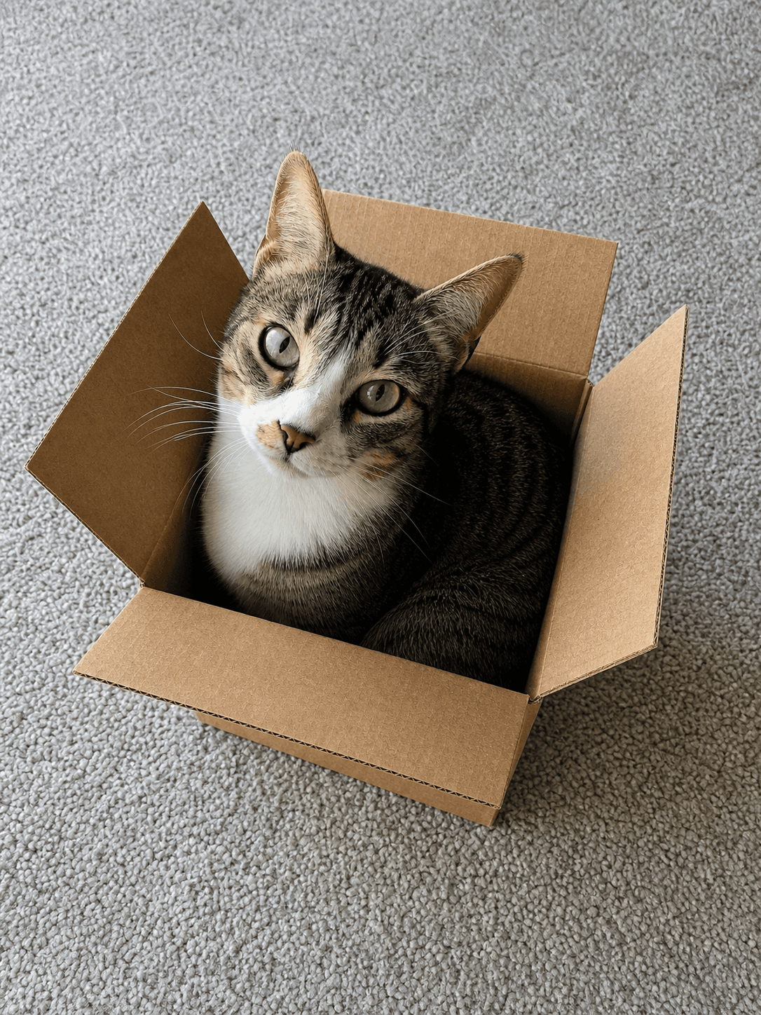 Mochi squeezing into a shoebox like it's his whole apartment sia. Confirm he thi