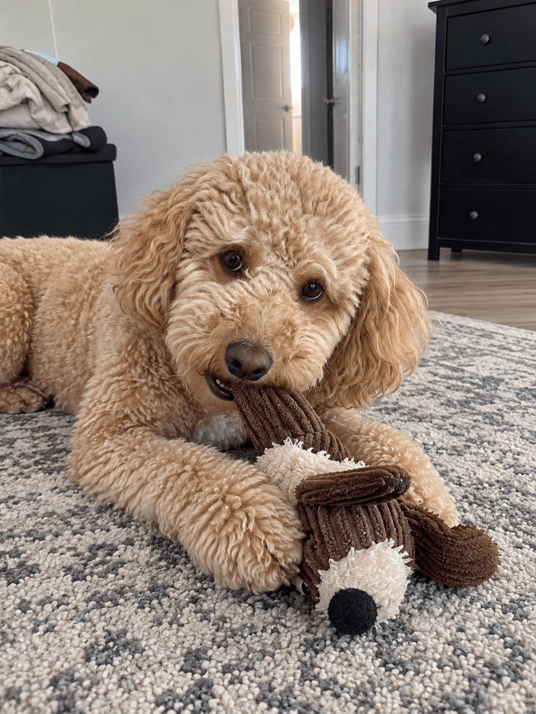 bento's living his best life lah chewing on his favourite toy. he confirm think 