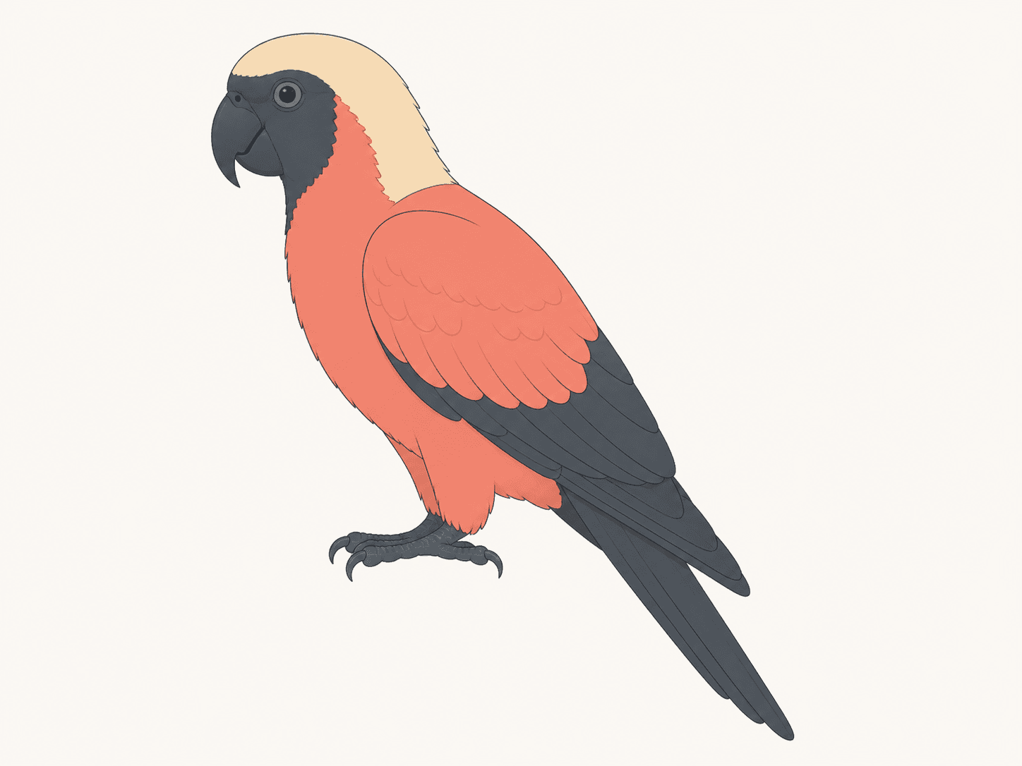 Diagram showing reachable plucking areas in coral on a parrot's body, contrasted with unreachable head areas in cream.